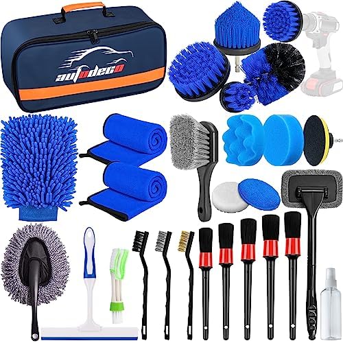 27Pcs Car Detailing Brush Set, Car Detailing Kit, Auto Detailing Drill Brush Set, Car Detailing Brushes, Car Wash Cleaning Tools Kit for Interior, Exterior, Wheels, Blue by AUTODECO