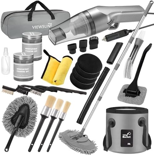 21Pcs Car Cleaning Kit with High Power Handheld Vacuum, Car Wash Mop with Long Handle, Bucket, Detailing Brush Set, Windshield Cleaner, Complete Interior Exterior Washing Supply for Men Women by Viewsun
