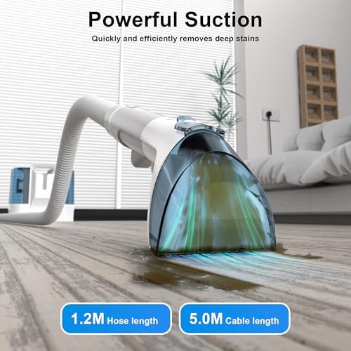 Carpet Cleaner Machine Upholstery - 450W Shampooer Couch Cleaning Portable Vacuum Rug Sofa Car Seat Fabric Mattress Pet Spot Extractor for Furniture Water Hand Held Scrubber Small Deep Washer - Image 3