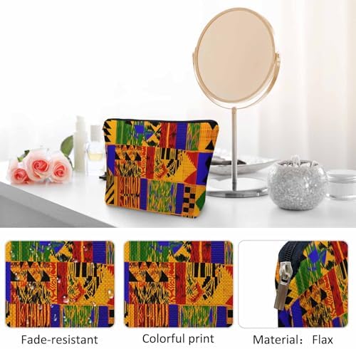 Women Cosmetic Bag African Pattern, African Tribal Ethnic Geometric Cute Makeup Bag For Purse Cosmetic Travel Bag For Toiletries Makeup Storage Bag Flax Skincare Bag Make Up Pouch Bags - Image 5
