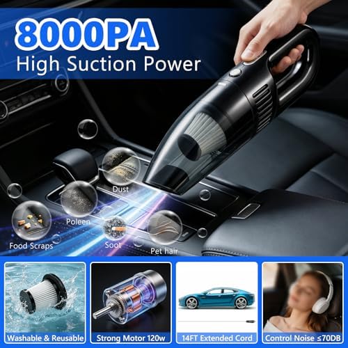 21PCS Car Detailing Kit Interior Cleaner - with Handheld Car Vacuum, Windshield Cleaning Tool, Detailing Brushes, Car Cleaning Supplies Kit for Women Men (Blue) - Image 2