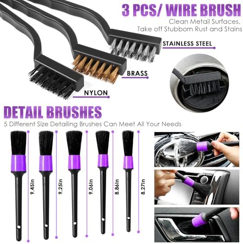 17PCS Car Cleaning Kit, Purple Car Interior Detailing Kit with High Power Handheld Vacuum, Detailing Brush Set, Windshield Cleaner, Cleaning Gel, Complete Auto Accessories for Women Gift - Image 5
