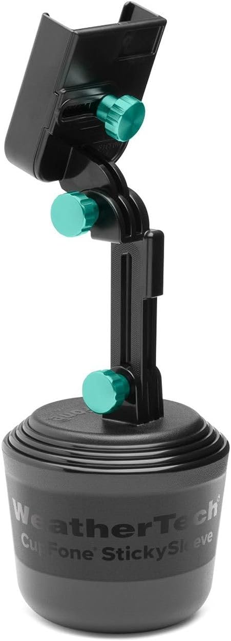 WeatherTech CupFone with Extension – Adjustable, Universal Cup Holder Cell Phone Mount Car & Truck Accessory – Best Design for iPhone & Smartphone Charging – Turquoise Metal Knobs by WeatherTech