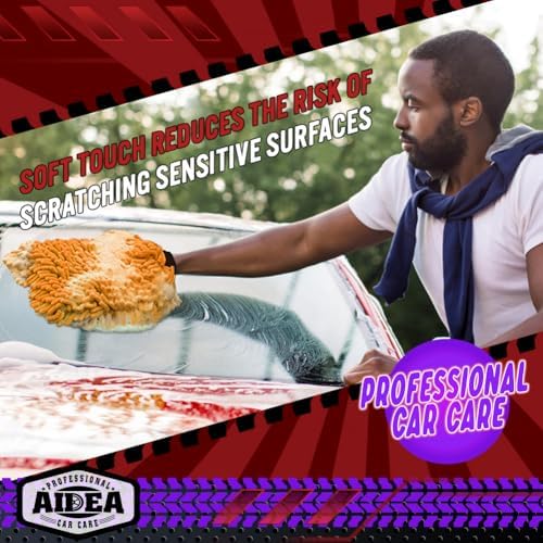 AIDEA Car Wash Mitt Microfiber, 2PK, Car Wash Brush, Orange, 8''X12'' - Image 5