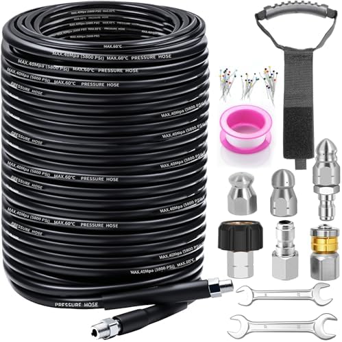 200FT Sewer Jetter Kit for Pressure Washer, 5800PSI Drain Cleaner Hose by Trustworthy