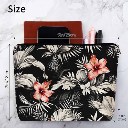 Woman Makeup Bag Tropical Palms, Hawaii Hibiscus Flowers Palm Leaves Makeup Bags Travel Cosmetic Bags Toiletry Makeup Organizer Pencil Pouch Makeup Cosmetic Bag For Owners Lady Birthday Gifts - Image 4