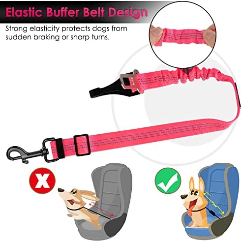 SlowTon Dog Car Seat Belt, 3 in 1 Latch Bar Attachment Dog Safety Seatbelt | Hook Latch Bar& Seatbelt Buckle, Reflective, Heavy Duty Nylon, Durability, Easy of Use, for Travel Riding FL Pink, 2 Pack - Image 4