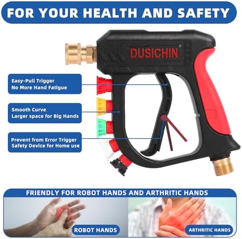DUSICHIN Pressure Washer Short Wand High Power Spray Gun 5 Nozzle Tips Car Wash Foam Gun Foam Cannon Attachment 1/4" Quick Connector Outlet,3/8'' M22-14mm M22-15mm Fitting,Not Use with Garden Hose - Image 5
