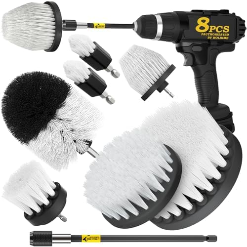 Holikme 8Pc Drill Brush Set - Scrub Brushes with Extension for Home Clean by Holikme