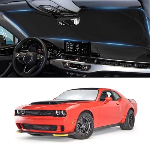 Sun Shade for Challenger Windshield Sunshade for 2015-2023 Dodge Challenger Accessories Coupe,SRT Hellcat,Redeye,GT,RT,TA Coupe,Widebody,SXT,RT Scat Pack Front Window Cover Shield Visor Protector by INSAUTO