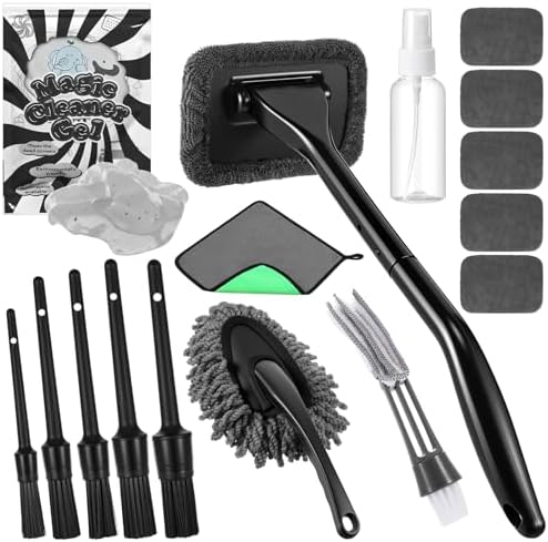 16 Pcs Windshield Cleaner Tool, Car Cleaning Kit with Various Detailing Brushes Set Spray Bottle Cleaner Towel Cleaning Gel Accessories Car Interior Detailing Kit for Windows Vents(Gray) by Wovnet