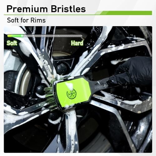 MVEQRRN 9PCS Boar Hair Car Detailing Brush Set,Car Wheel Brush Kit (Green) - Image 6