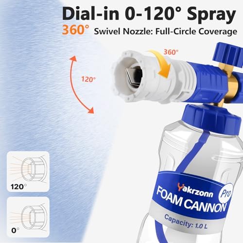 Foam Cannon for Pressure Washer, Professional Car Cannon Lance, 1L Wide Mouth Bottle, 1/4 Inch Quick Connector, 4000 PSI, 360 Rotatable Nozzle, Adjustable Thick Snow Foam, 1.2mm Orifice - Image 3