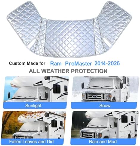 Custom Fit RV Windshield Cover for Ram ProMaster 2014-2026 All-Weather Sunshade for Blackout Privacy, Waterproof and Durable - Image 2