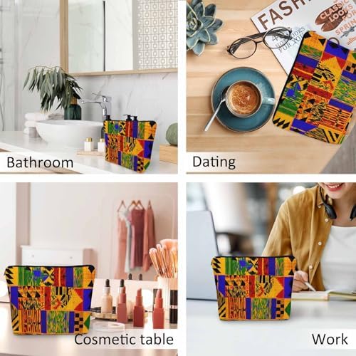 Women Cosmetic Bag African Pattern, African Tribal Ethnic Geometric Cute Makeup Bag For Purse Cosmetic Travel Bag For Toiletries Makeup Storage Bag Flax Skincare Bag Make Up Pouch Bags - Image 6