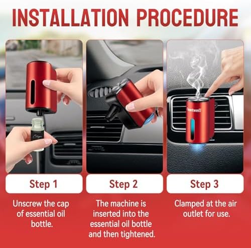 Featwell Car Air Freshener, Three Adjustable Modes Intelligent Aroma Diffuser, Rechargeable Car Diffuser Air Freshener, Red - Image 3