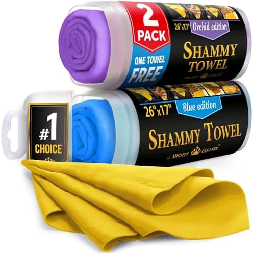Premium Shammy Cloth for Car Drying – 2pk+1 Free – 26"x17" – Soft Chamois by MightyCleaner