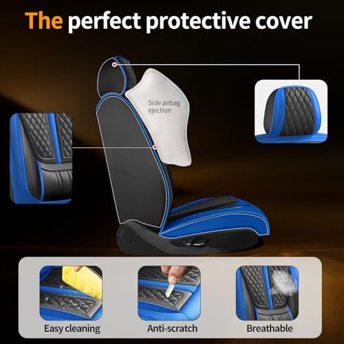 Fit Compass Car Seat Covers Compatible with Jeep Compass 2012-2024 2025 2026.Full Coverage Waterproof Leather,Compatible with Airbag,All - Weather Seat Cushion Protector(Full Set,Blue) - Image 6
