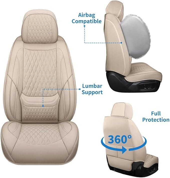 Car Seat Covers Full Set Custom Fit For Lexus IS250 2006-2015, Beige | Lumbar Support, Premium Faux Leather, Breathable, Anti-Slip, Airbag Compatible, Waterproof, Car Seat Protectors, 2 Row-5Seat - Image 6