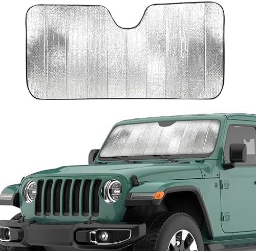 EcoNour Accordion Windshield Sun Shade for Jeep Wrangler | Car Shade Front Windshield Designed for Jeep Wrangler| Dashboard Sun Visor for UV and Heat | XS 53 x 17 inches by EcoNour