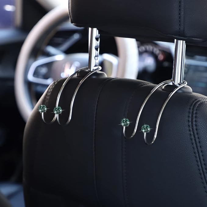 SAVORI Auto Hooks Bling Car Hangers Organizer Seat Headrest Hooks Strong and Durable Backseat Hanger Storage Universal for SUV Truck Vehicle 2 Pack (Dark Green) - Image 3