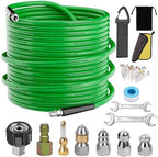 Sewer Jetter Kit for Pressure Washer,Water Jet Drain Cleaning Hose with Corner Rotating Button Spring Nose 1/4" NPT Sewer Cleaning Tool High-Pressure Nozzles,5800 PSI 100 FT by ALEIRY