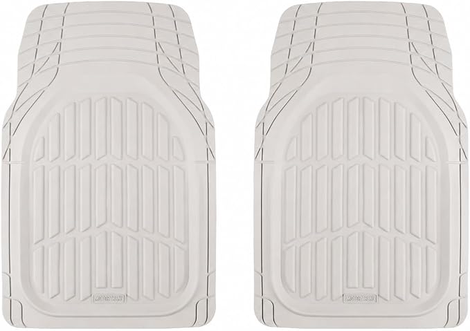MotorTrend FlexTough White Car Floor Mats Rubber All Weather Automotive 2pc | Front Floor Mats for Cars - Waterproof White Car Mats Accessories Universal Fits Most Sedans, Compact SUV, Small Trucks by MotorTrend
