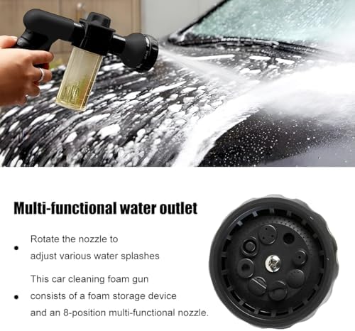 Car Wash Foam Gun, High Pressure Vehicle Wash Soap Sprayer with 8 Adjustable Watering Patterns, Automotive Hose Nozzle Foam Blaster, Universal for Automobile RV Truck (Black) - Image 3