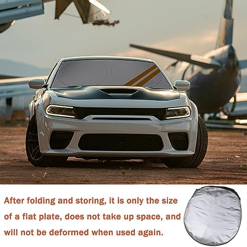 Front Windshield Sun Shade Fit for Dodge Charger Challenger Durango Journey Universal Fit to All Dodge Cars Foldable Sun Visor Protector Custom Fit Dodge Window Sunhade (Orange Trim) - Image 7