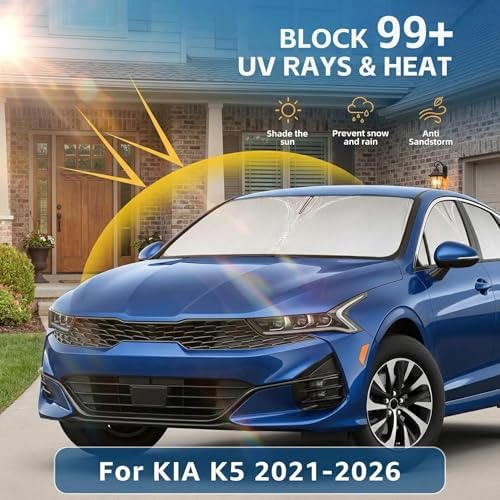 Windshield Sun Shade for KIA K5 2021 2022 2023 2024 2025 2026 Front Window Shade Custom Fit K5 Accessories, GT-Line, GT, Sedan Sun Visor Foldable Shade Blocks UV Rays Summer Must Have Car Accessories - Image 2