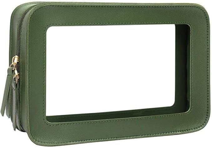 Clear Makeup Bag, Green Travel Makeup Pouch Toiletry Bag for Women Waterproof Small Cosmetic Bag Case Small Make Up Bag with Zipper Car Organizer Car Essentials for Women Men - Image 2