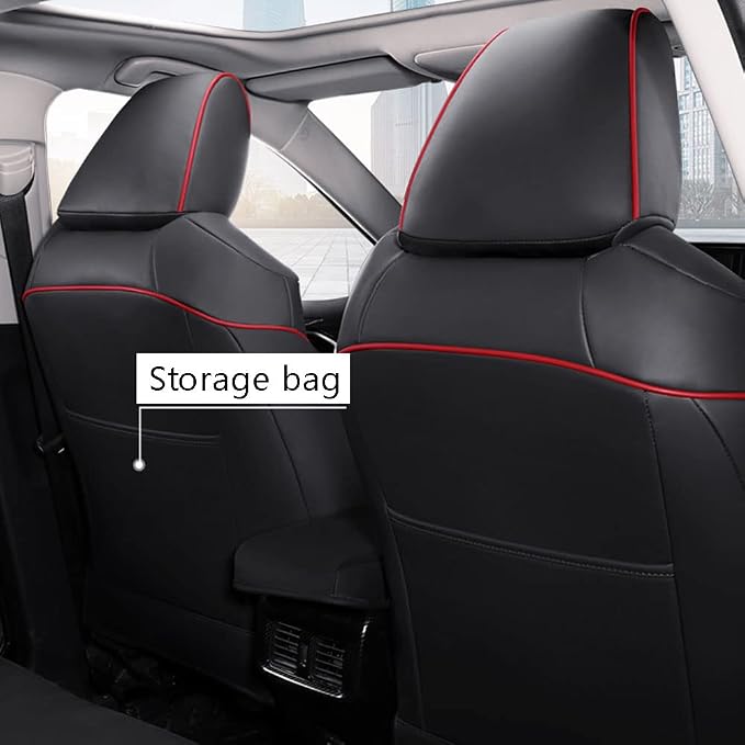 CocheFamilia Custom Fit Corolla Car Seat Covers for Select 2020 2021 2022 Toyota Corolla L LE - Full Set,Leather (Black with red Trim) - Image 3