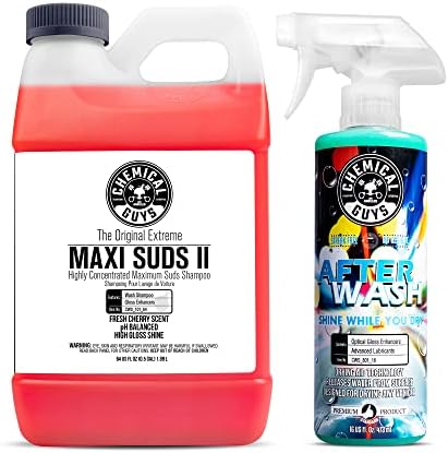 Chemical Guys CWS_101_64A Car Wash, Dry & Shine Bundle - Maxi-Suds II Foaming Car Wash Soap, 64 oz (Half Gallon), Cherry Scent + After Wash Gloss Boosting Drying Aid (16 oz) (2 Items) by ChemicalGuys