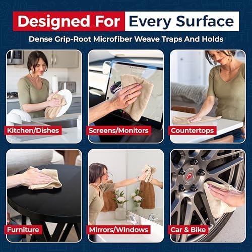 USANOOKS Microfiber Cleaning Cloth - Beige - 24Pcs (12.5x12.5 inch) High Performance - 1200 Washes, Ultra Absorbent Car Towel Traps Grime & Liquid for Streak-Free Mirror Shine - car Washing Cloth - Image 4