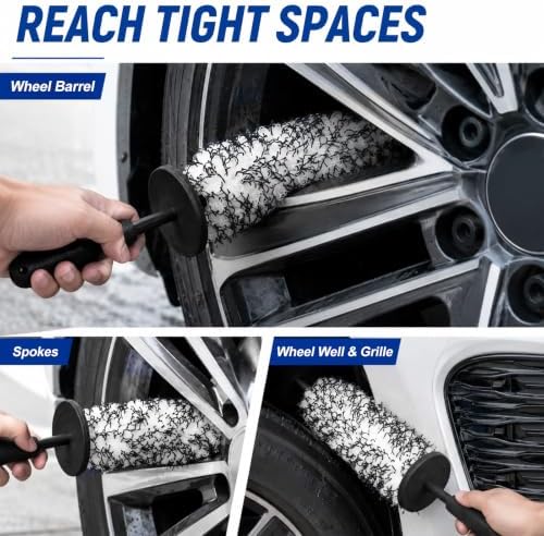 Microfiber Car Wheel Cleaner Brush, Black & White - Image 5