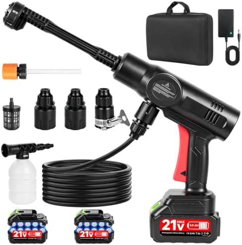 Cordless Pressure Washer, 120Bar/1700PSI Battery Power Washer Gun with 6-Nozzle & 2*3.0Ah Battery, Portable Car Washing Kit, High Pressure Jet Wash for Patio, Driveway, Pet, Garden, and Home Cleaning by Papasbox