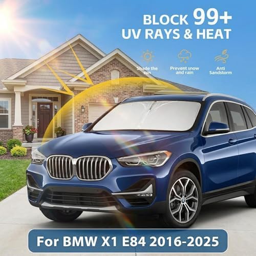 Windshield Sun Shade for BMW X1 E84 2016-2024 2025 Sunshade Front Window Shade Custom Fit X1 E84 Accessories Sun Visor Foldable Shade Blocks UV Rays Accessories - Image 2