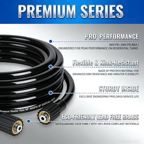Hourleey Pressure Washer Gun and Hose Kit, 30 FT Kink Resistant Power Washer Hose and Replacement Wand Extension, 5 Nozzle Tips, M22-14 Fitting, 3600 PSI - Image 2