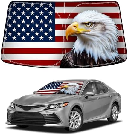 Bestview American Eagle Flag Windshield Sun Shade for 2018-2024 Toyota Camry,Custom Fit Foldable Front Window Sunshade Sun Visor Accessories Protector Block UV Rays Heat, Keep Your Car Cooler by BESTVIEW