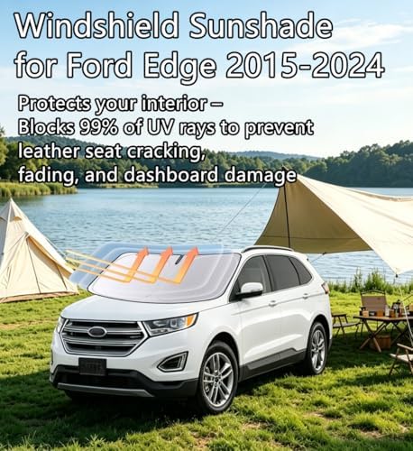 Windshield Sunshade for Ford Edge Accessories 2015-2024 4-Layer 240T Enhanced UV Heat Insulation Sun Visor - Image 2