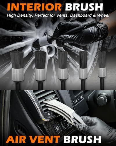 Windshield Cleaner Tool, 18Pcs Car Interior Detailing Brush Set, Inside Windshield Cleaning Kit with 200g Cleaning Gel, Duster Brush, 2 Microfiber Pads, Car Detailing Supplies for Men (Gray) - Image 5