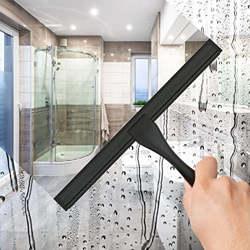 All-Purpose Stainless Steel Shower Squeegee for Shower Doors with 2 Adhesive Hooks, Bathroom Cleaner Tool Household Window Mirror Squeegee for Home Cleaning, Glass Door, Tile Wall, Car, 12 Inch Black - Image 3