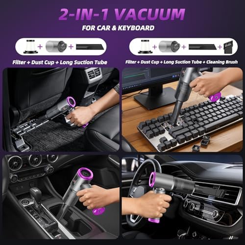 Car Vacuum 3 in 1 High Power Cordless Mini Vacuum Cleaner & Air Blower, 25000PA Suction 250000RPM Air Duster, 6000mAh Portable Handheld Small Vacuum Cleaner for Car Home Office - Image 3