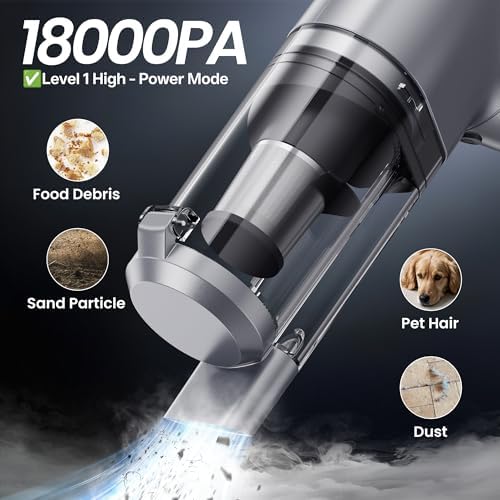 Hand Held Vacuum Car Vacuum Cleaner 18000PA High Power, 4-in-1 Air Duster & Air Blower & Pump Cordless Rechargeable Mini Small Shop Vac for Household Chores, Flooring, Car, Pet Hair - Image 2