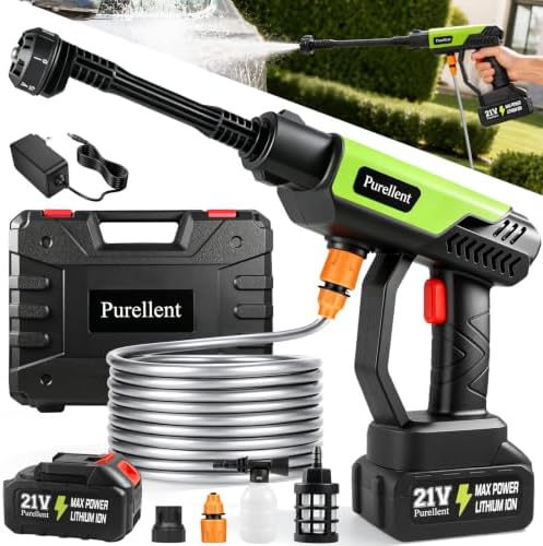 Cordless Portable Washer, 1100 PSI Handheld Washer Battery Operated Pressure Washer, 6-in-1 Nozzle Lightweight Car Washer, Cleaner with Elastic Hose, Cleaning Tool for Home Outdoor Patio Garden by Unknown