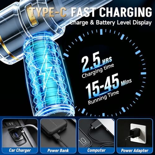 Car Vacuum Portable Cordless, 17000PA Cordless Handheld Car Vacuum Rechargeable, Brushless Motor with Digital Display, Mini Small Vacuums Cleaner for Office Desk Home Kitchen Car Pet Hair, Travel - Image 4
