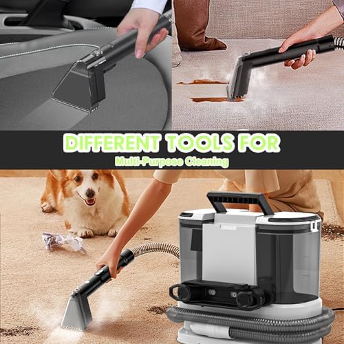 Portable Carpet & Upholstery Cleaner, Deep Cleaning for Rugs, Couch, Curtain, Car Interiors Stains, Pet & Family Friendly, 800W high-performance motor 21Kpa 120V (White) - Image 6