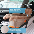 Pet Car Center Console Elevated Armrest Car Seat for Small Puppy, Dogs & Cats (Up to 10 lbs) – Dark Gray Washable Plush Carrier with Safety Leash, Fits Front Vehicle Console Space (Khaki) - Image 6