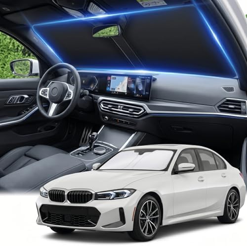 for BMW 3 Series 2019-2024 2025 2026 Windshield Sun Shade - Custom Fit 3 Series Accessories 330i 330E M340i 328i 335i 320i 330i 325i Sun Visor Front Foldable Shade Blocks UV Rays Accessories by AuyNeas