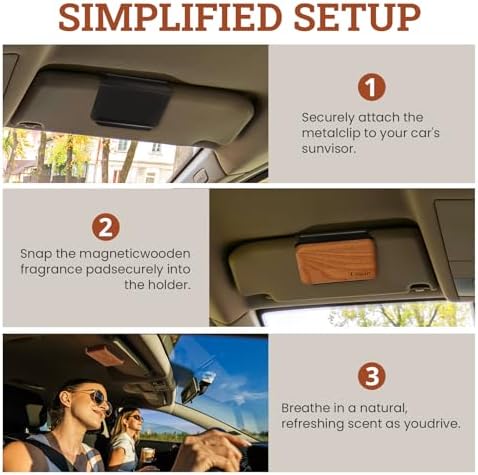 Car Air Freshener - Wood Air Freshener - Car Odor Eliminator for Visor Clip-Variety Scent Refill, Vehicle Scent Diffuser for Cabin, Truck & SUV - Pack of 4 (Teak-Amber-Cabana-Open Air)-CLIP INCLUDED - Image 6